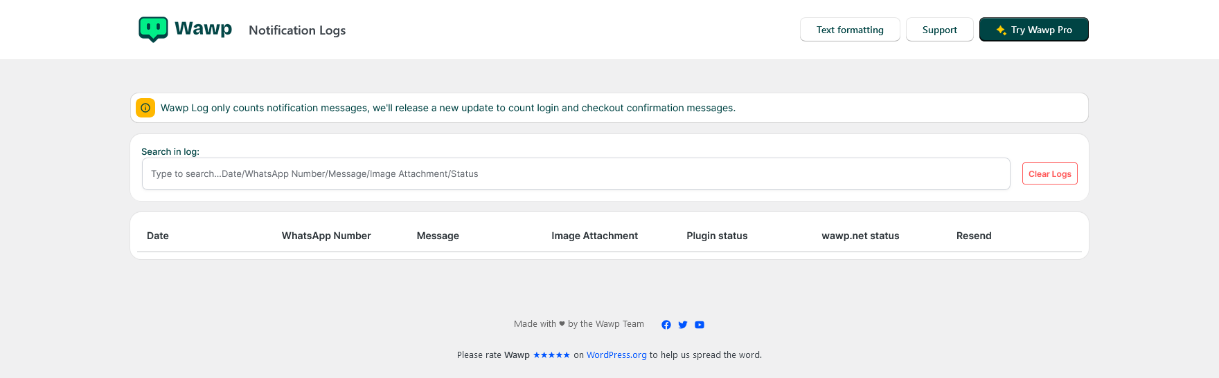 Screenshot 2024 08 12 at 05 26 45 Notification Logs ‹ Try Wawp Best WhatsApp WordPress Plugin — WordPress