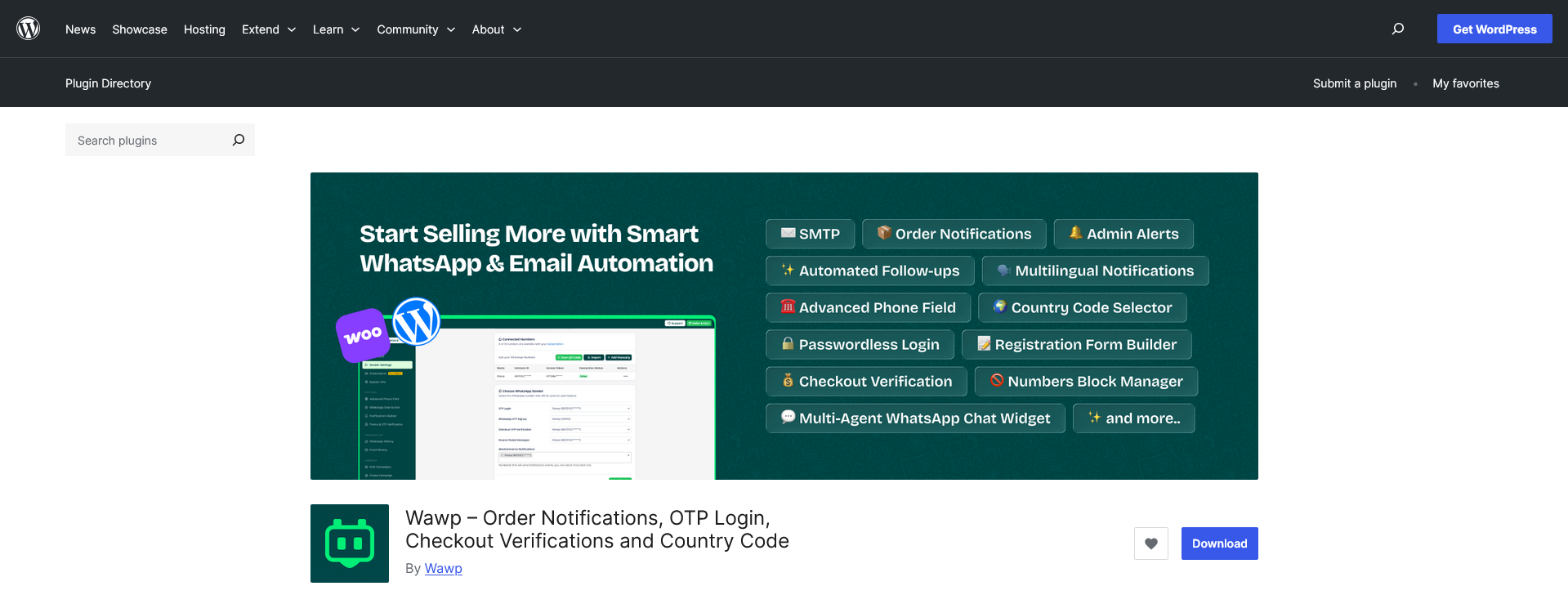Wawp – Order Notifications, OTP Login, Checkout Verifications and Country Code wordpress.org